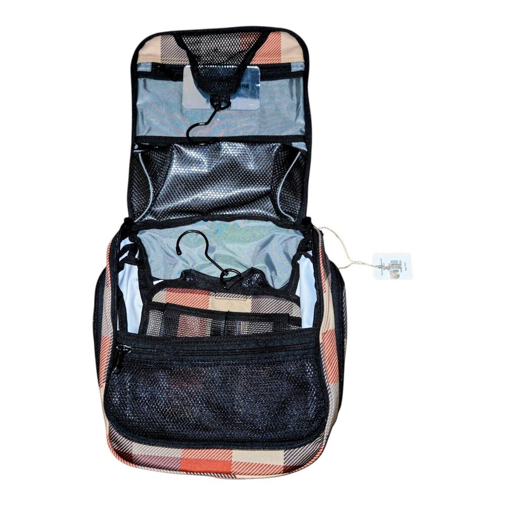 LL Bean Personal Organizer Toiletry Bag Medium Plaid Hanging Travel Shower Case - Picture 4 of 10